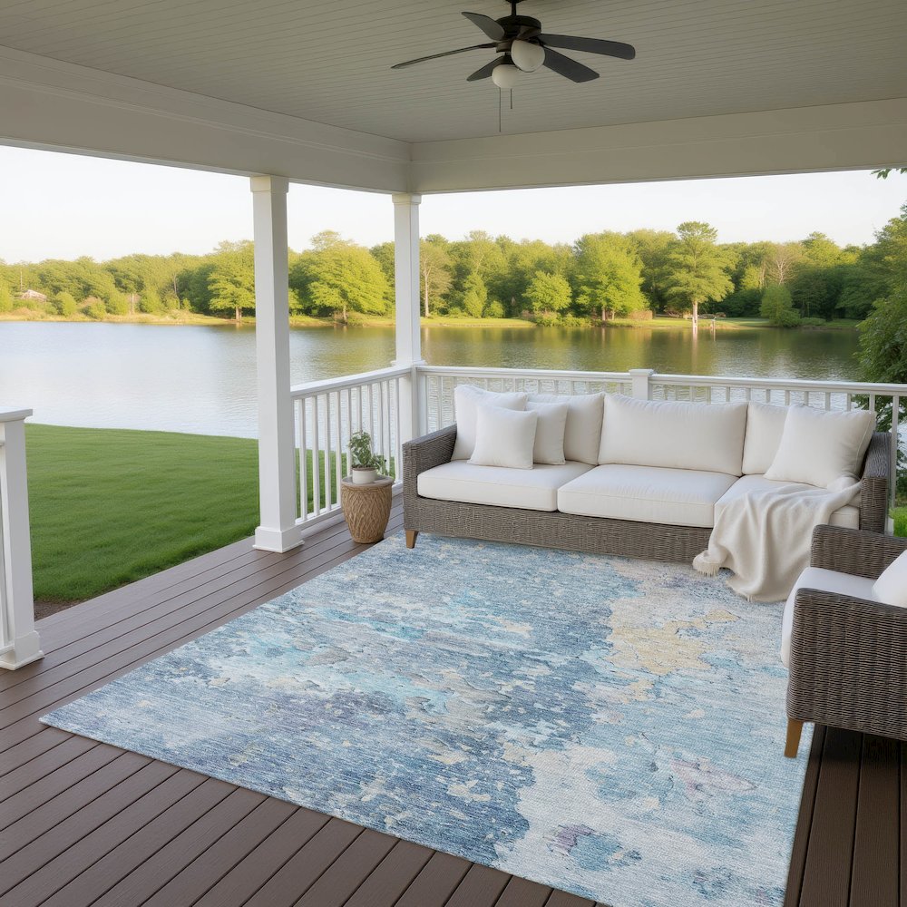 Luxury Washable Indoor/Outdoor Ravenna Blue 5' x 7'6" Rug. Picture 7