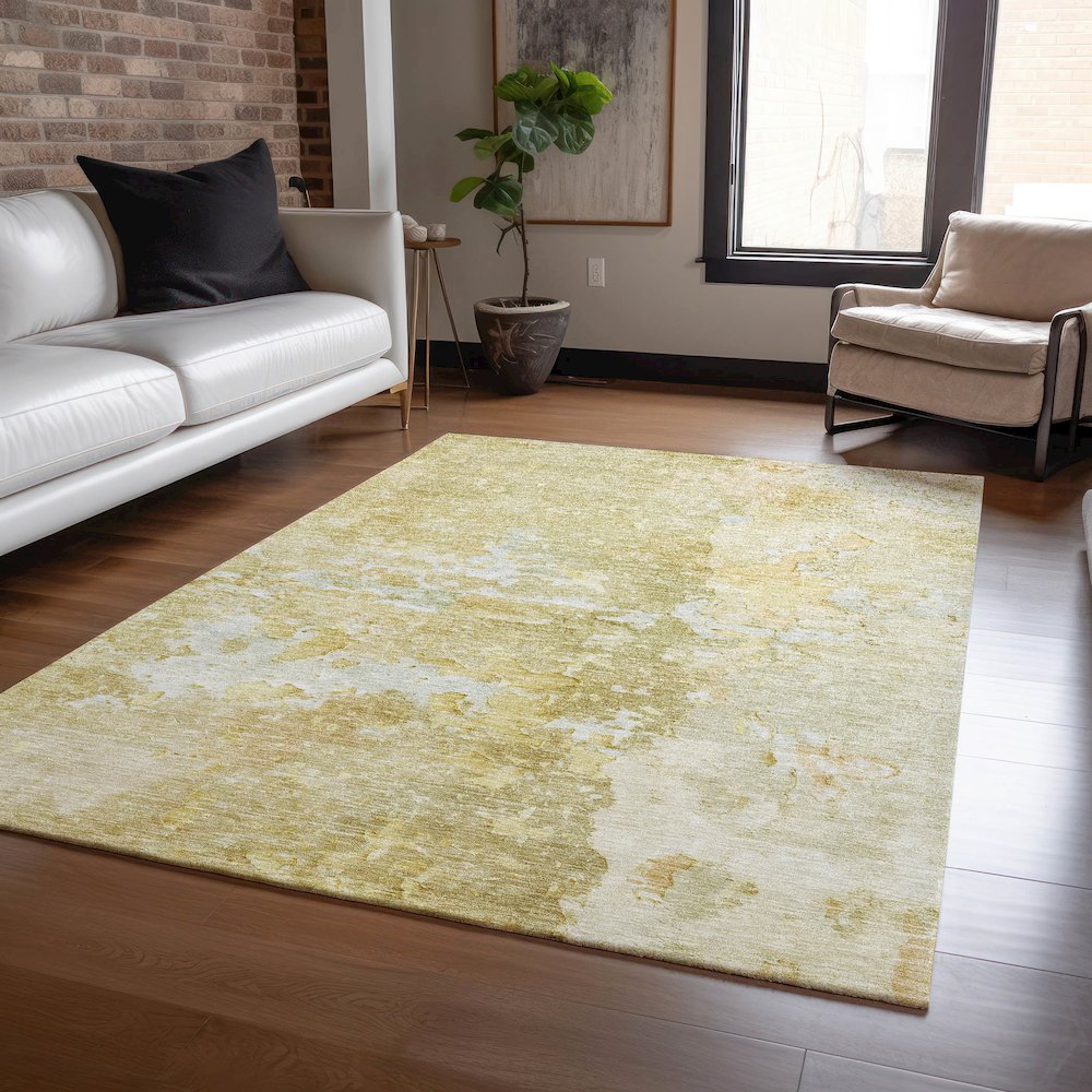 Luxury Washable Indoor/Outdoor Ravenna Gold 5' x 7'6" Rug. Picture 5