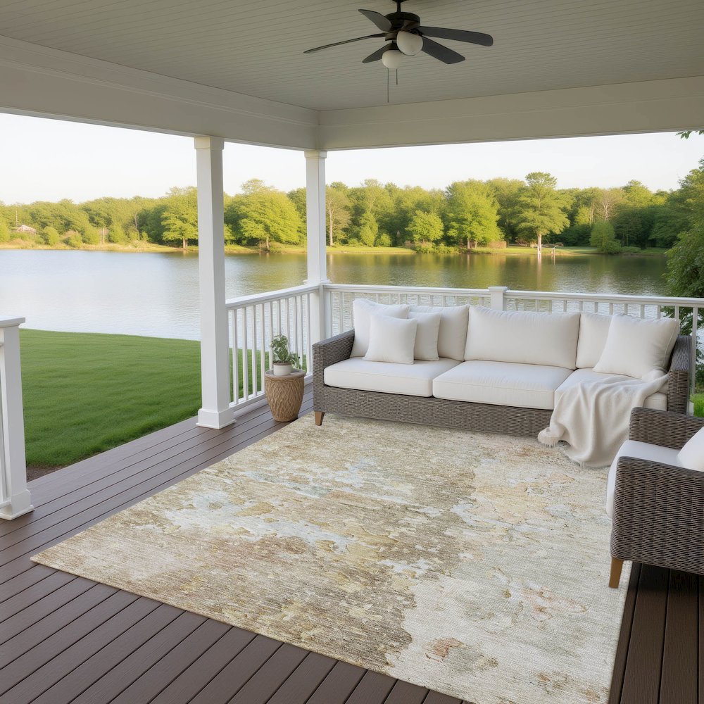 Luxury Washable Indoor/Outdoor Ravenna Khaki 5' x 7'6" Rug. Picture 7