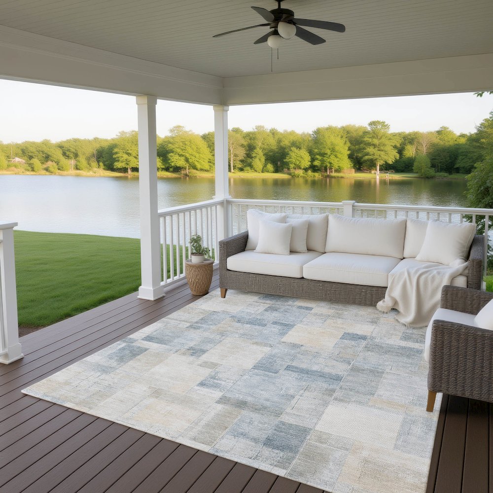 Luxury Washable Indoor/Outdoor Ravenna Denim 5' x 7'6" Rug. Picture 7