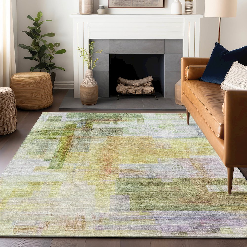 Luxury Washable Indoor/Outdoor Ravenna Green 5' x 7'6" Rug. Picture 6