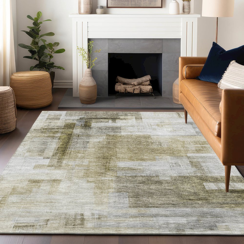 Luxury Washable Indoor/Outdoor Ravenna Taupe 5' x 7'6" Rug. Picture 6