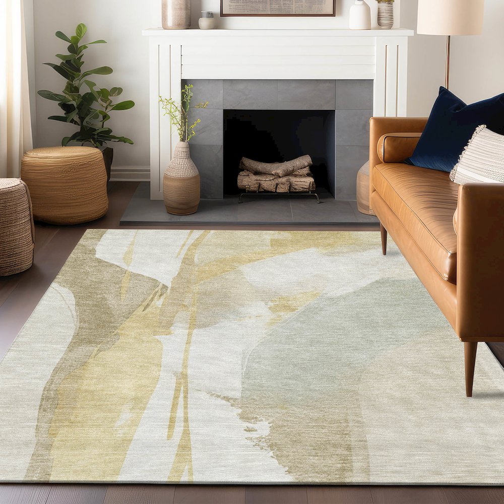 Luxury Washable Indoor/Outdoor Ravenna Beige 5' x 7'6" Rug. Picture 6