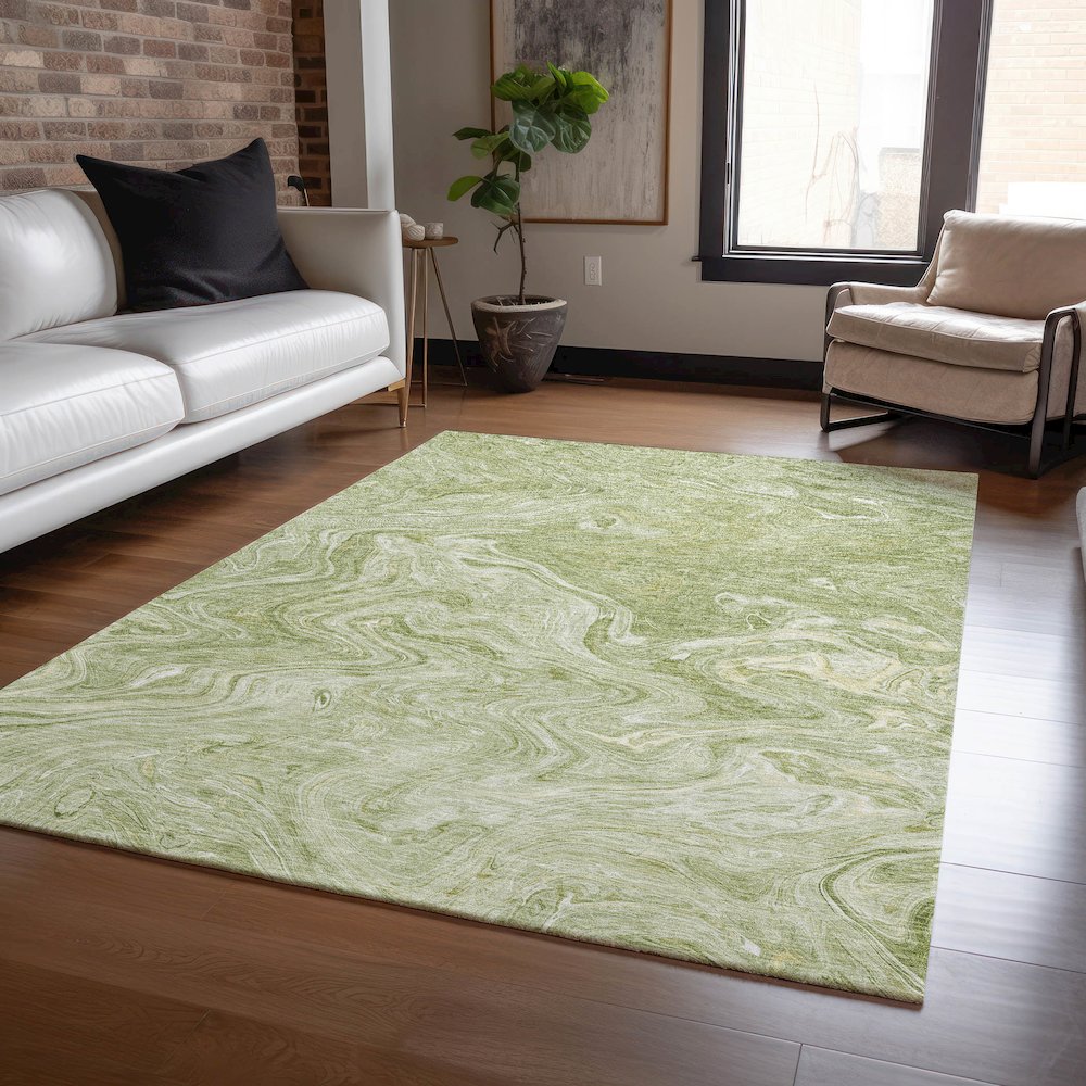 Luxury Washable Indoor/Outdoor Ravenna Sage 5' x 7'6" Rug. Picture 5