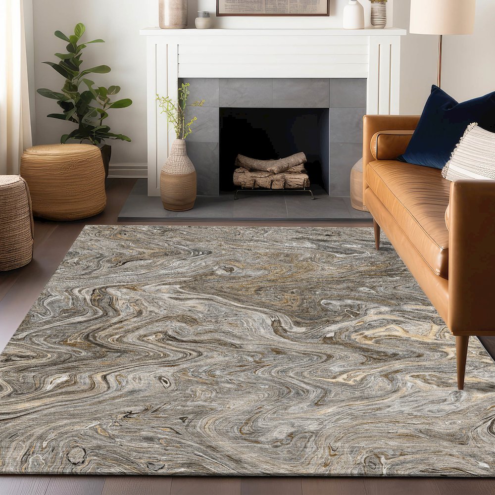 Luxury Washable Indoor/Outdoor Ravenna Taupe 5' x 7'6" Rug. Picture 6
