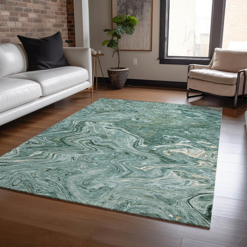 Luxury Washable Indoor/Outdoor Ravenna Teal 5' x 7'6" Rug. Picture 5