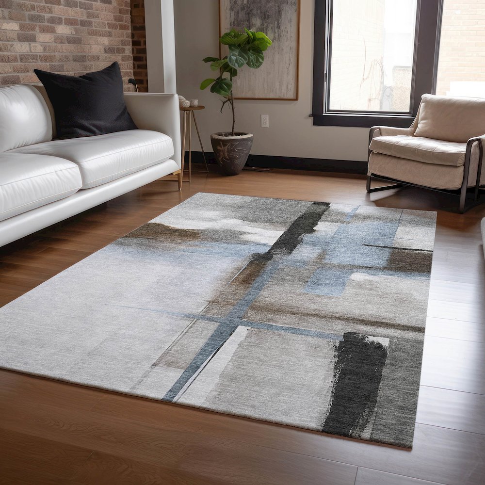 Luxury Washable Indoor/Outdoor Ravenna Taupe 5' x 7'6" Rug. Picture 5