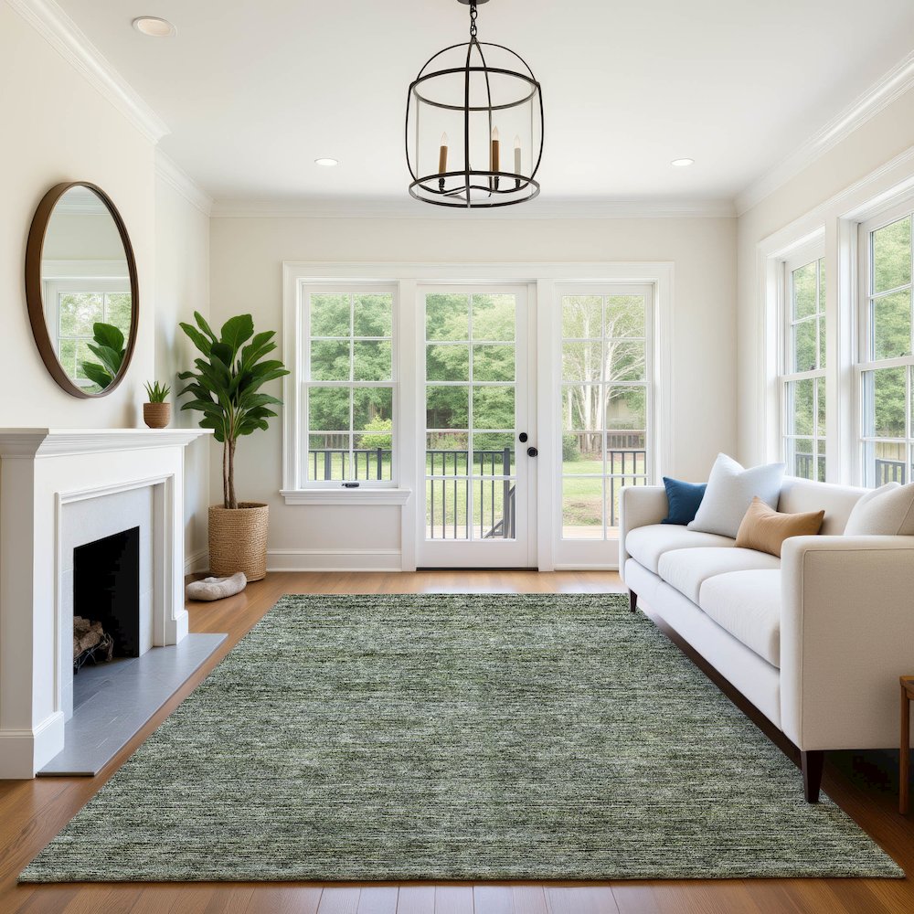 Luxury Washable Indoor/Outdoor Soft Essentials SE1 Green 5' x 7'6" Rug. Picture 6