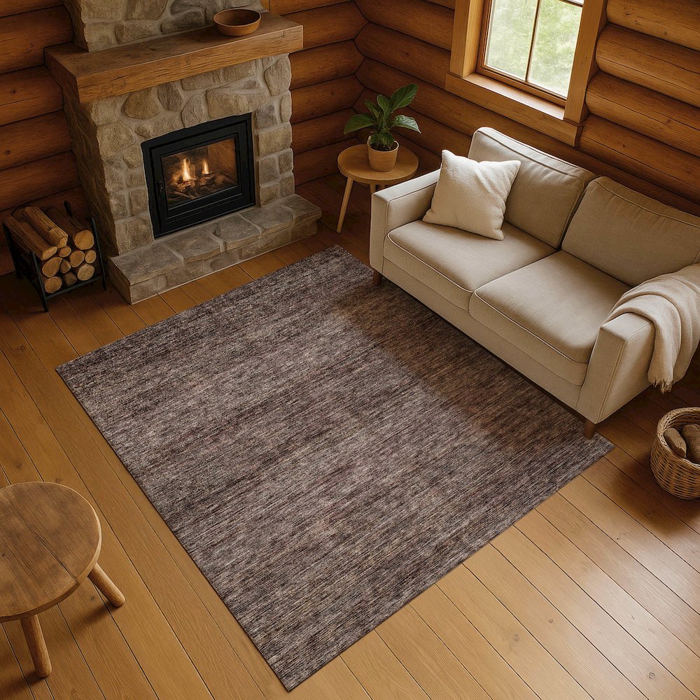 Luxury Washable Indoor/Outdoor Soft Essentials SE1 Brown 5' x 7'6" Rug. Picture 5