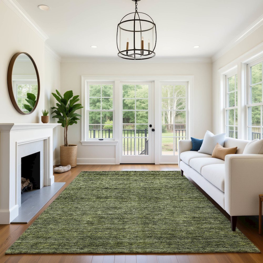 Luxury Washable Indoor/Outdoor Soft Essentials SE1 Green 5' x 7'6" Rug. Picture 6