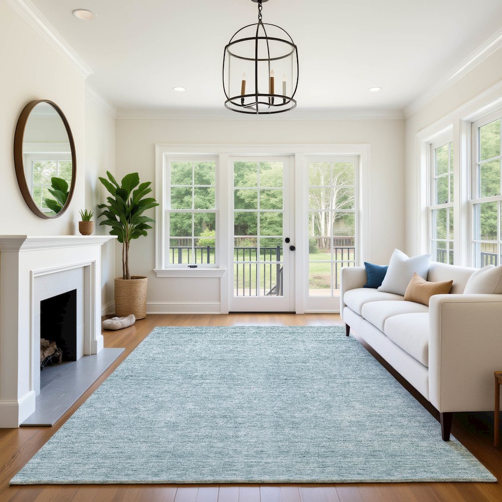 Luxury Washable Indoor/Outdoor Soft Essentials SE1 Blue 5' x 7'6" Rug. Picture 6