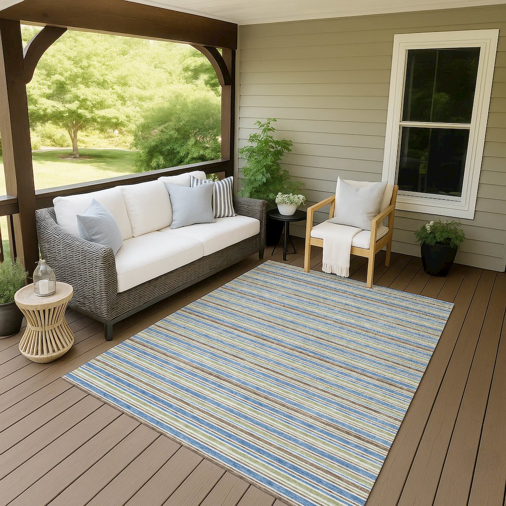 Luxury Washable Indoor/Outdoor Soft Essentials SE2 Blue 3' x 5' Rug. Picture 7