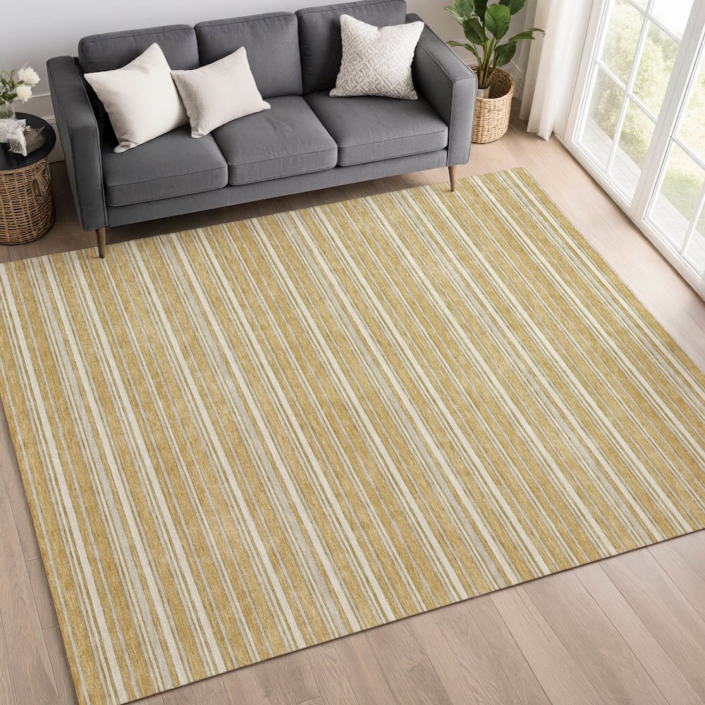 Luxury Washable Indoor/Outdoor Soft Essentials SE2 Gold 5' x 7'6" Rug. Picture 5