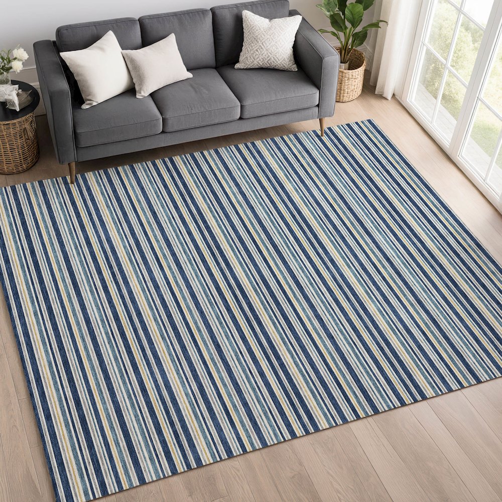 Luxury Washable Indoor/Outdoor Soft Essentials SE2 Blue 5' x 7'6" Rug. Picture 5