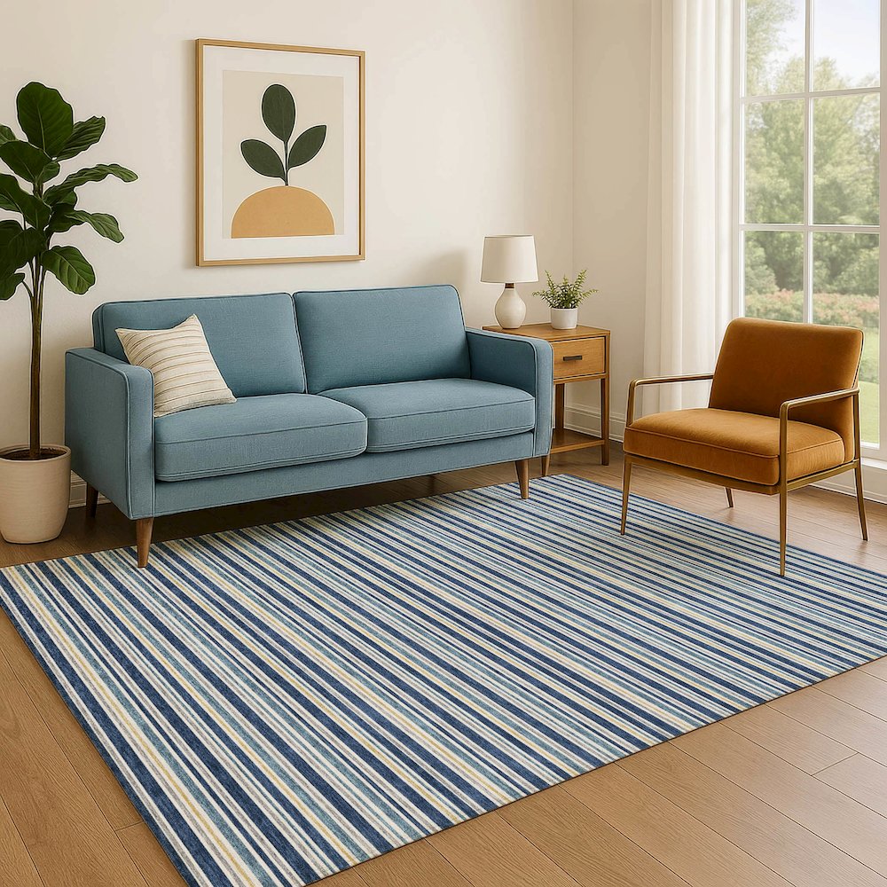 Luxury Washable Indoor/Outdoor Soft Essentials SE2 Blue 5' x 7'6" Rug. Picture 6