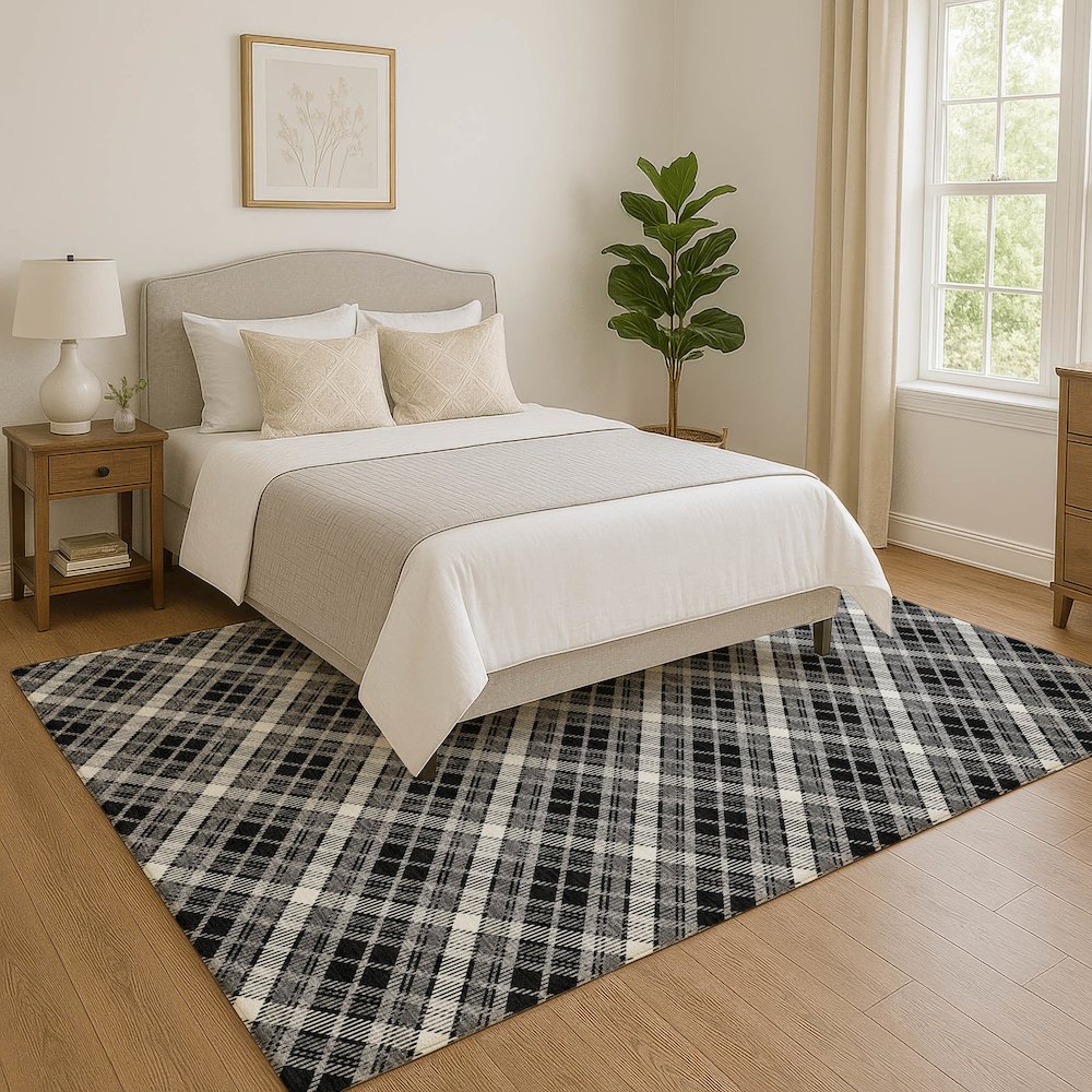 Luxury Washable Indoor/Outdoor Soft Essentials SE3 Black 5' x 7'6" Rug. Picture 5
