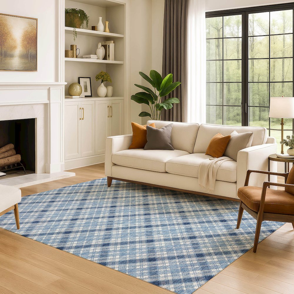 Luxury Washable Indoor/Outdoor Soft Essentials SE3 Blue 5' x 7'6" Rug. Picture 6