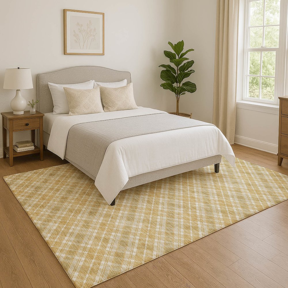 Luxury Washable Indoor/Outdoor Soft Essentials SE3 Gold 5' x 7'6" Rug. Picture 5