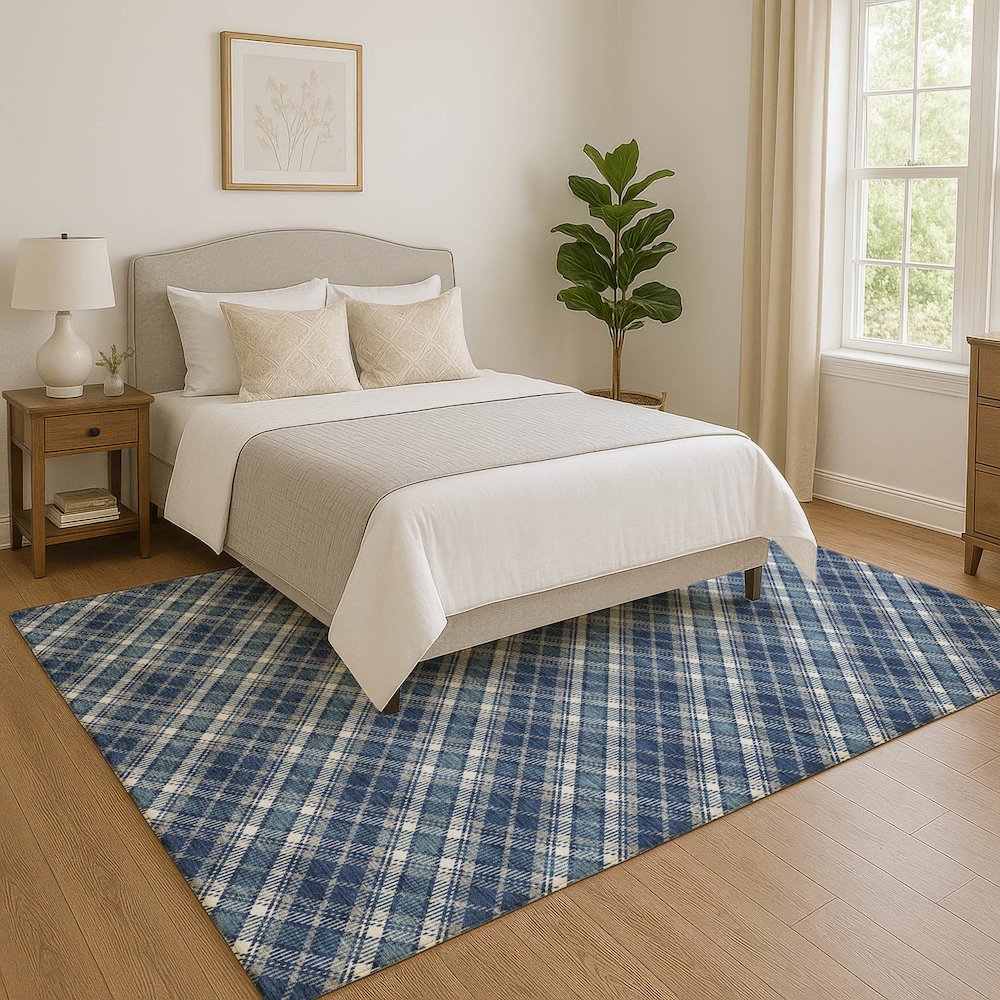 Luxury Washable Indoor/Outdoor Soft Essentials SE3 Blue 5' x 7'6" Rug. Picture 5