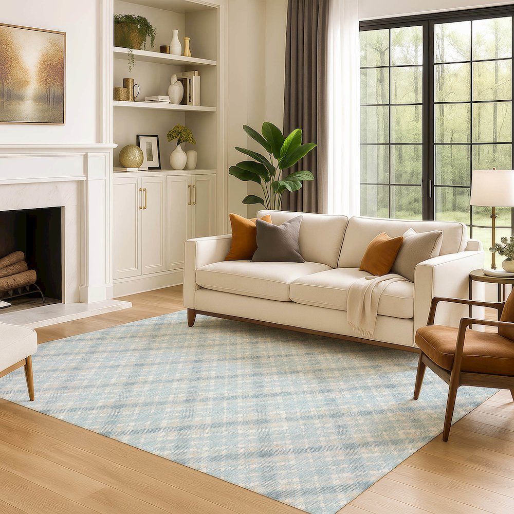 Luxury Washable Indoor/Outdoor Soft Essentials SE3 Blue 5' x 7'6" Rug. Picture 6