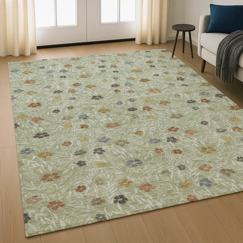 Luxury Washable Indoor/Outdoor Soft Essentials SE4 Green 5' x 7'6" Rug. Picture 5
