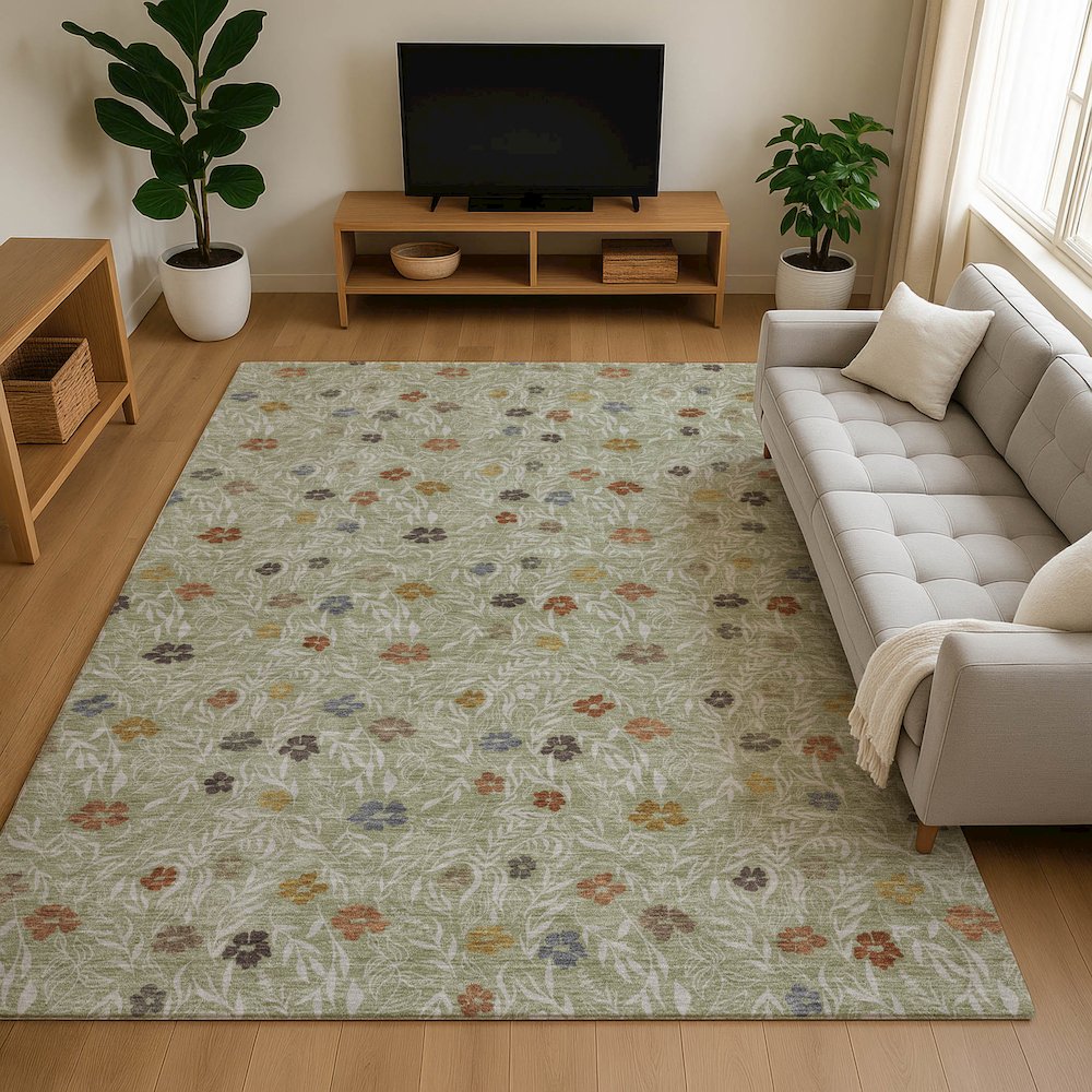 Luxury Washable Indoor/Outdoor Soft Essentials SE4 Green 5' x 7'6" Rug. Picture 6