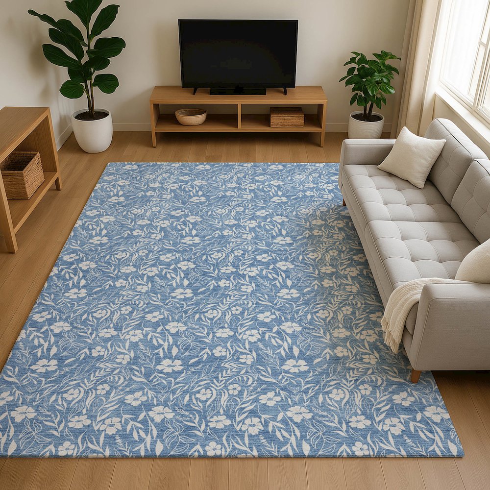 Luxury Washable Indoor/Outdoor Soft Essentials SE4 Blue 5' x 7'6" Rug. Picture 6