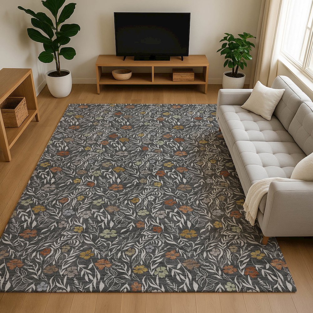 Luxury Washable Indoor/Outdoor Soft Essentials SE4 Gray 5' x 7'6" Rug. Picture 6