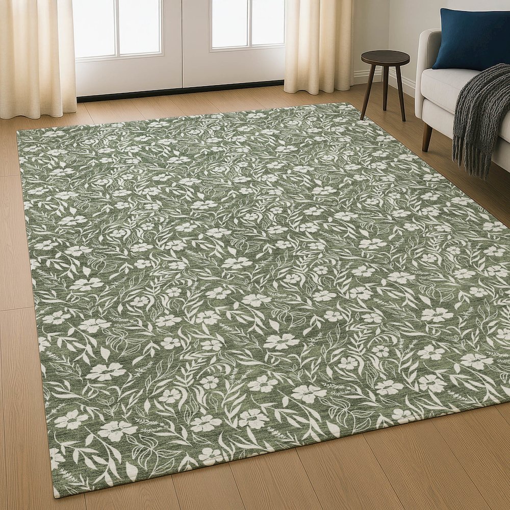 Luxury Washable Indoor/Outdoor Soft Essentials SE4 Green 5' x 7'6" Rug. Picture 5