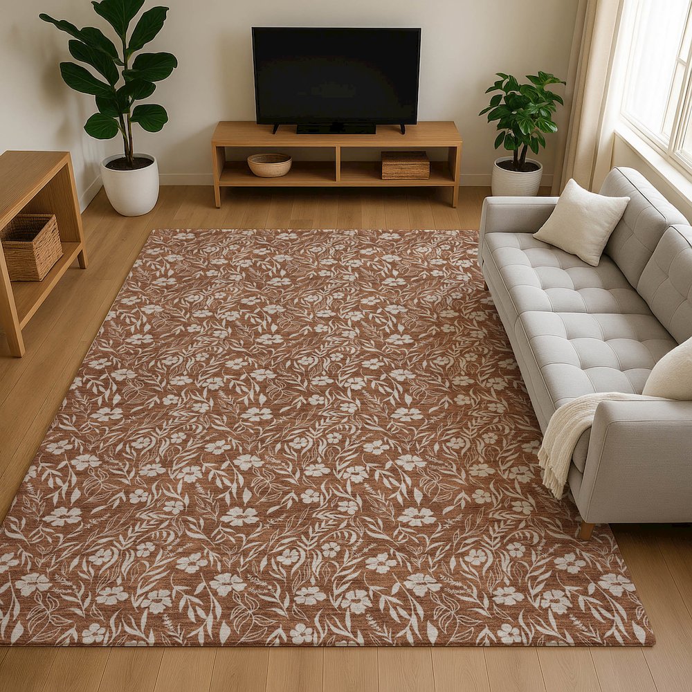 Luxury Washable Indoor/Outdoor Soft Essentials SE4 Orange 5' x 7'6" Rug. Picture 6