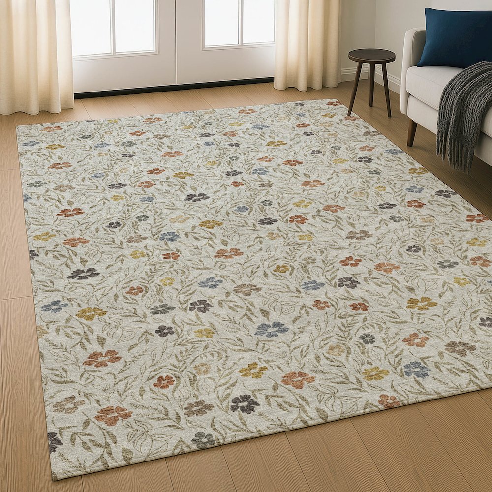 Luxury Washable Indoor/Outdoor Soft Essentials SE4 Ivory 5' x 7'6" Rug. Picture 5