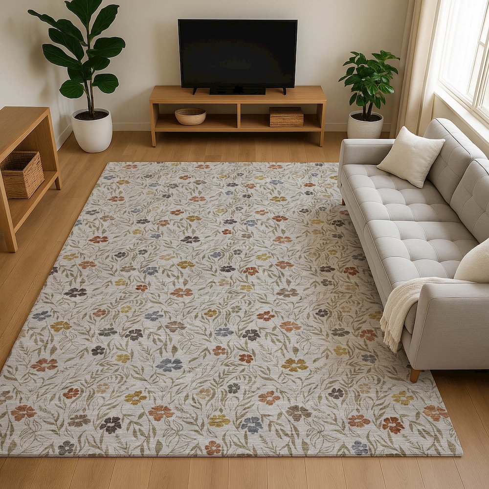 Luxury Washable Indoor/Outdoor Soft Essentials SE4 Ivory 5' x 7'6" Rug. Picture 6