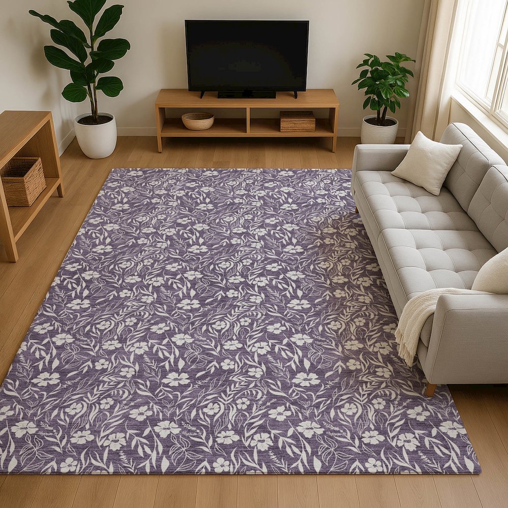 Luxury Washable Indoor/Outdoor Soft Essentials SE4 Purple 5' x 7'6" Rug. Picture 6