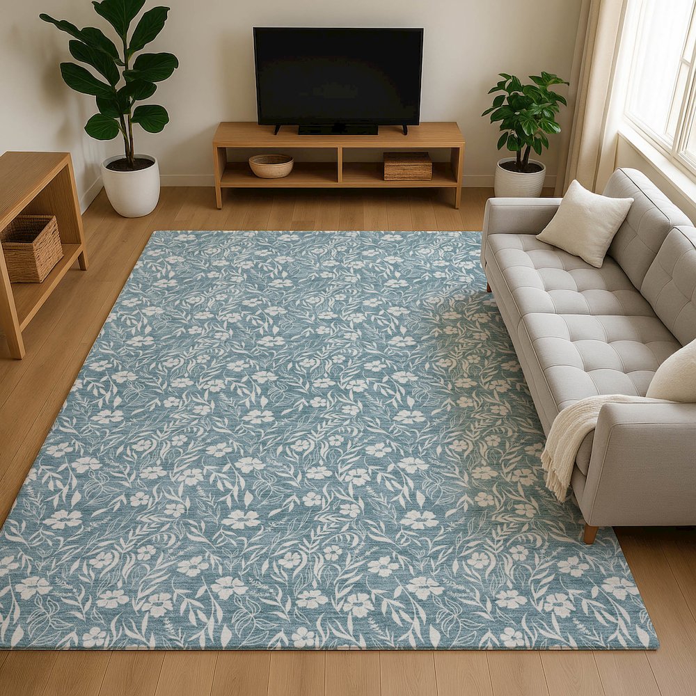 Luxury Washable Indoor/Outdoor Soft Essentials SE4 Teal 5' x 7'6" Rug. Picture 6