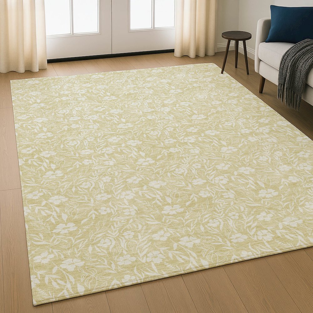Luxury Washable Indoor/Outdoor Soft Essentials SE4 Gold 5' x 7'6" Rug. Picture 5