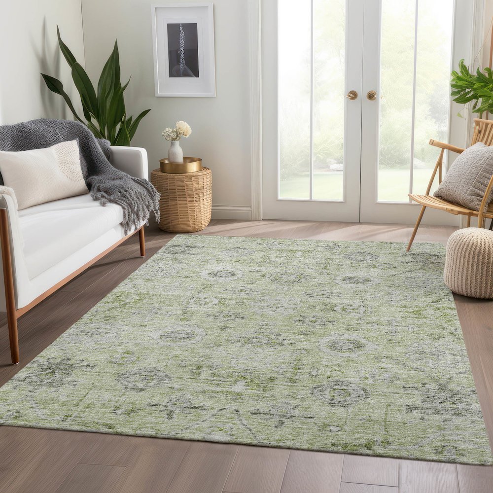 Luxury Washable Indoor/Outdoor Solace Aloe 5' x 7'6" Rug. Picture 5