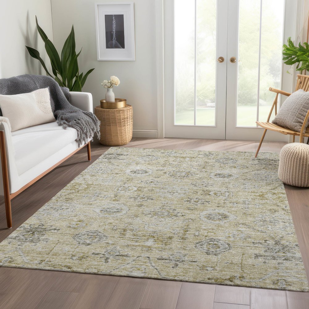 Luxury Washable Indoor/Outdoor Solace Beige 5' x 7'6" Rug. Picture 5