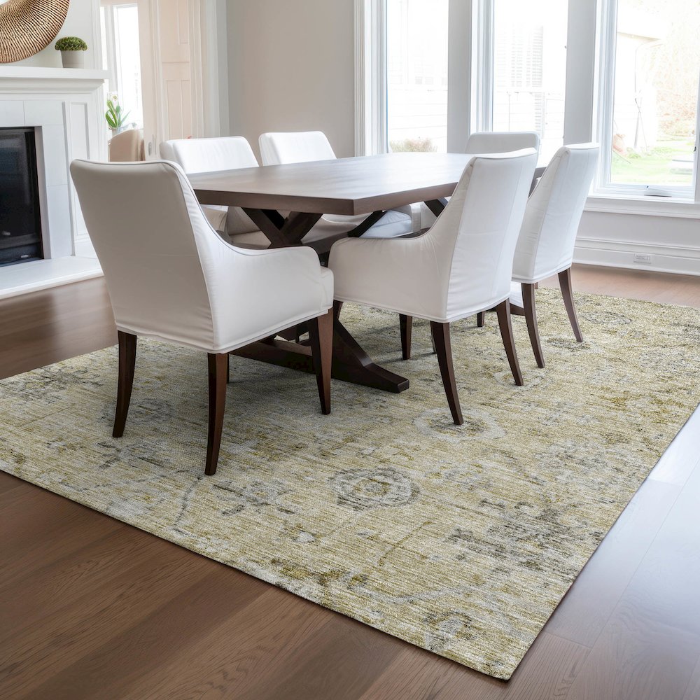 Luxury Washable Indoor/Outdoor Solace Beige 5' x 7'6" Rug. Picture 6