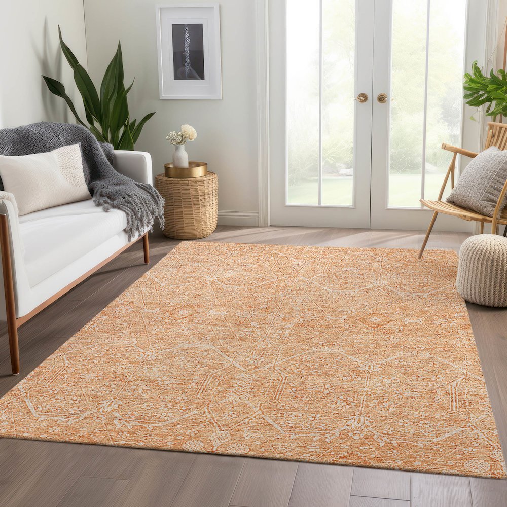 Luxury Washable Indoor/Outdoor Solace Salmon 5' x 7'6" Rug. Picture 5