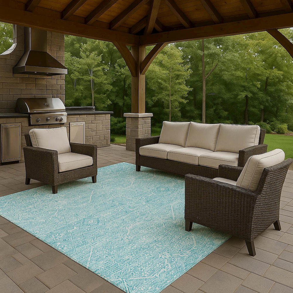 Luxury Washable Indoor/Outdoor Solace Sky 5' x 7'6" Rug. Picture 7