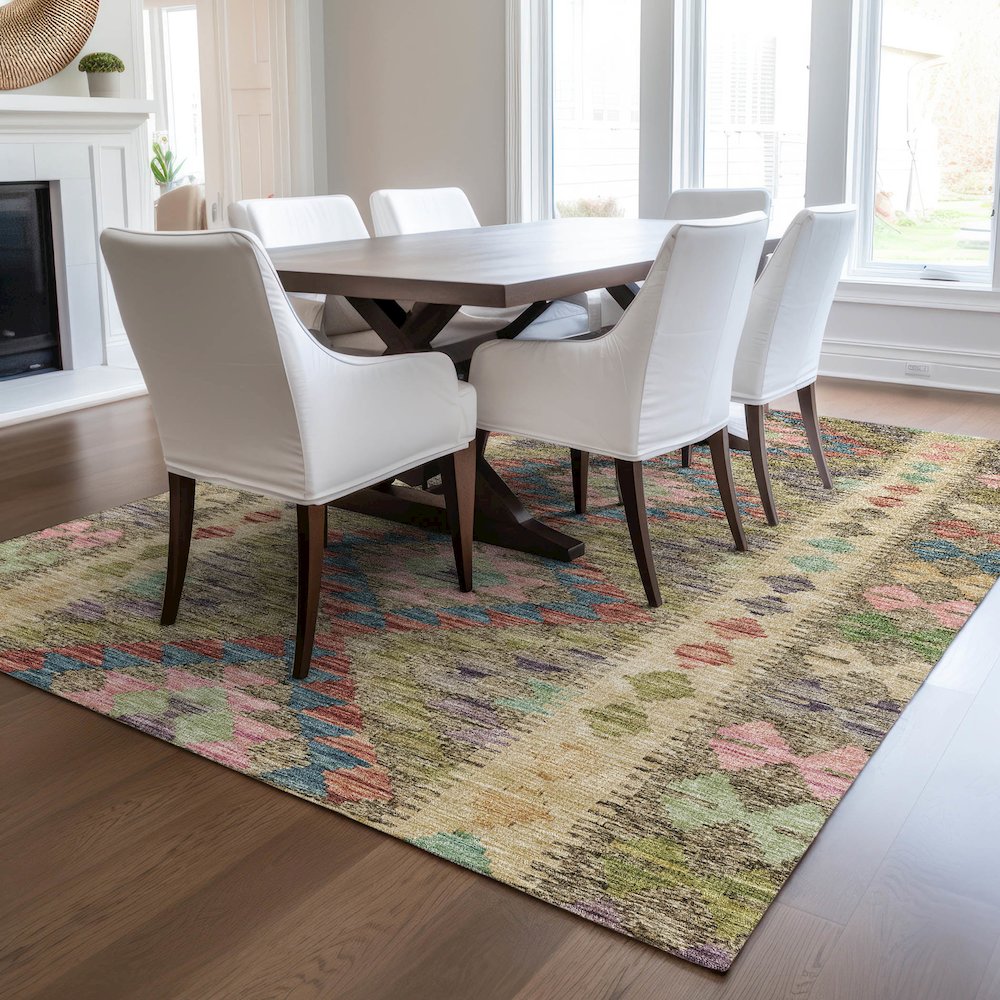 Luxury Washable Indoor/Outdoor Solace Green 5' x 7'6" Rug. Picture 6