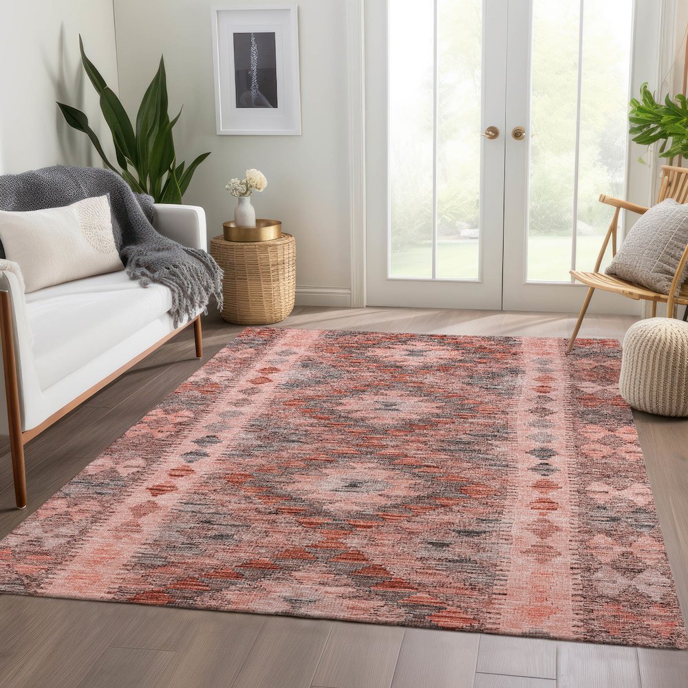 Luxury Washable Indoor/Outdoor Solace Terracotta 5' x 7'6" Rug. Picture 5