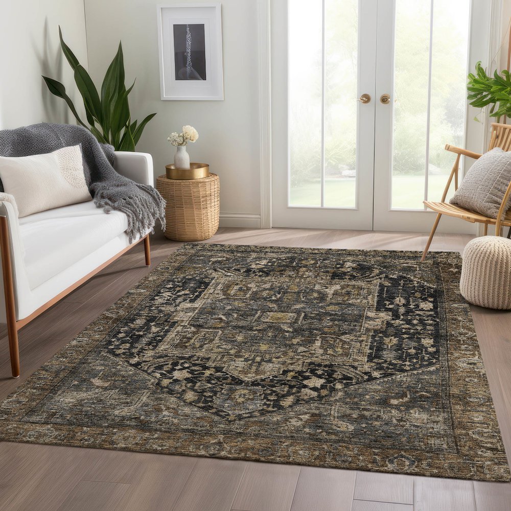 Luxury Washable Indoor/Outdoor Solace Charcoal 5' x 7'6" Rug. Picture 5