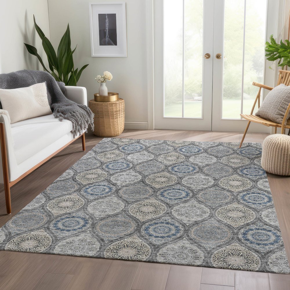 Luxury Washable Indoor/Outdoor Solace Gray 5' x 7'6" Rug. Picture 5