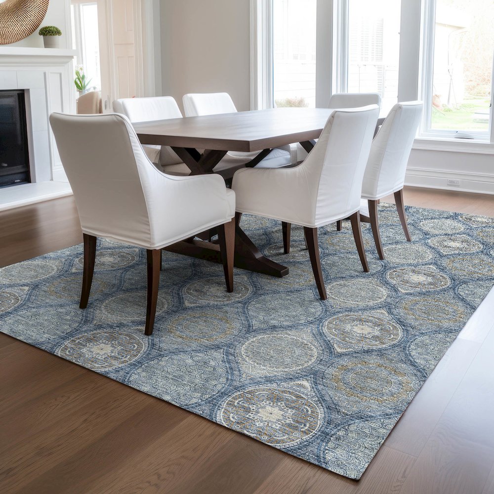 Luxury Washable Indoor/Outdoor Solace Navy 5' x 7'6" Rug. Picture 6
