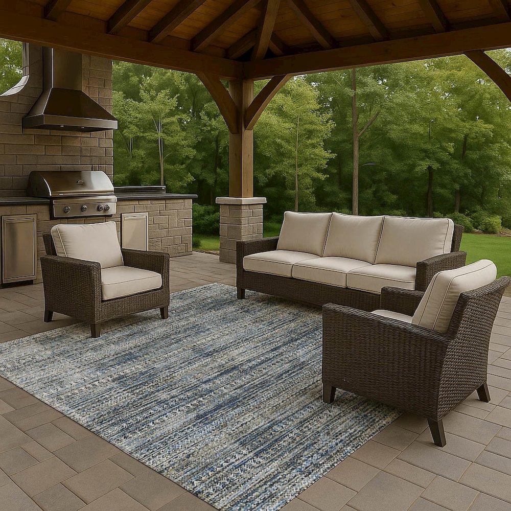 Luxury Washable Indoor/Outdoor Solace Denim 5' x 7'6" Rug. Picture 7