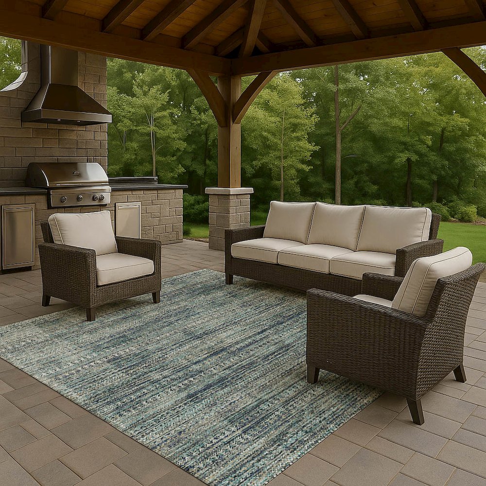 Luxury Washable Indoor/Outdoor Solace Teal 5' x 7'6" Rug. Picture 7