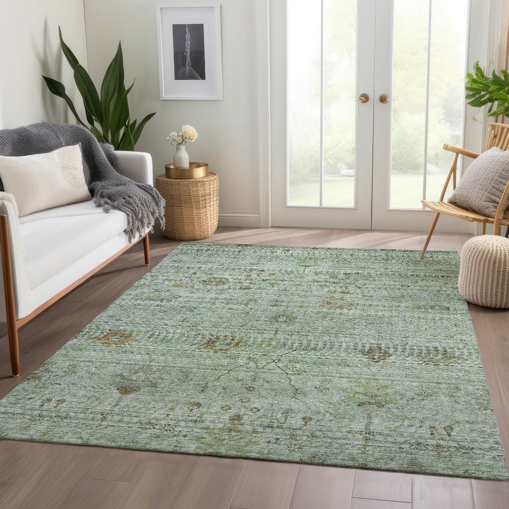 Luxury Washable Indoor/Outdoor Solace Aloe 5' x 7'6" Rug. Picture 5
