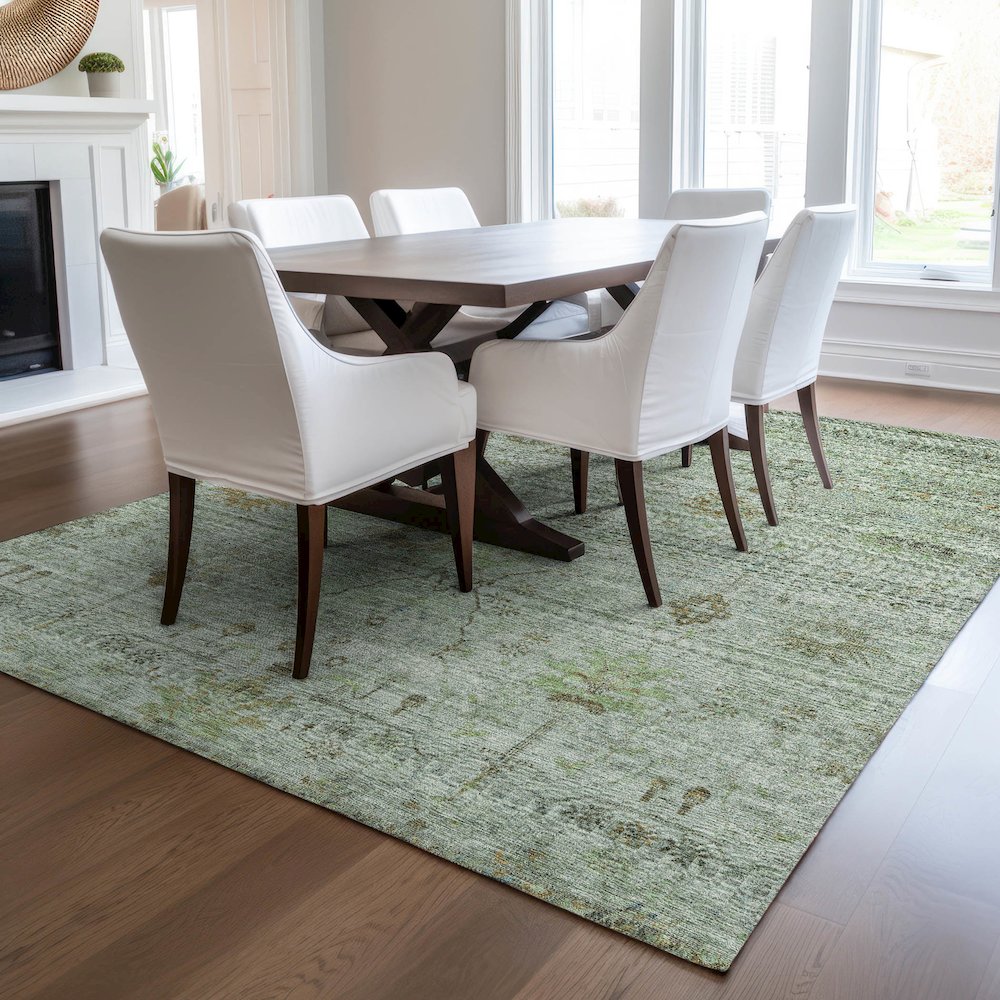 Luxury Washable Indoor/Outdoor Solace Aloe 5' x 7'6" Rug. Picture 6