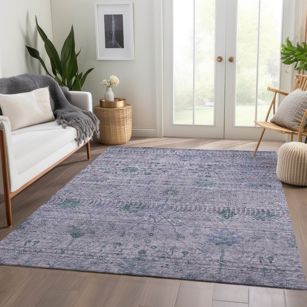 Luxury Washable Indoor/Outdoor Solace Lavender 5' x 7'6" Rug. Picture 5